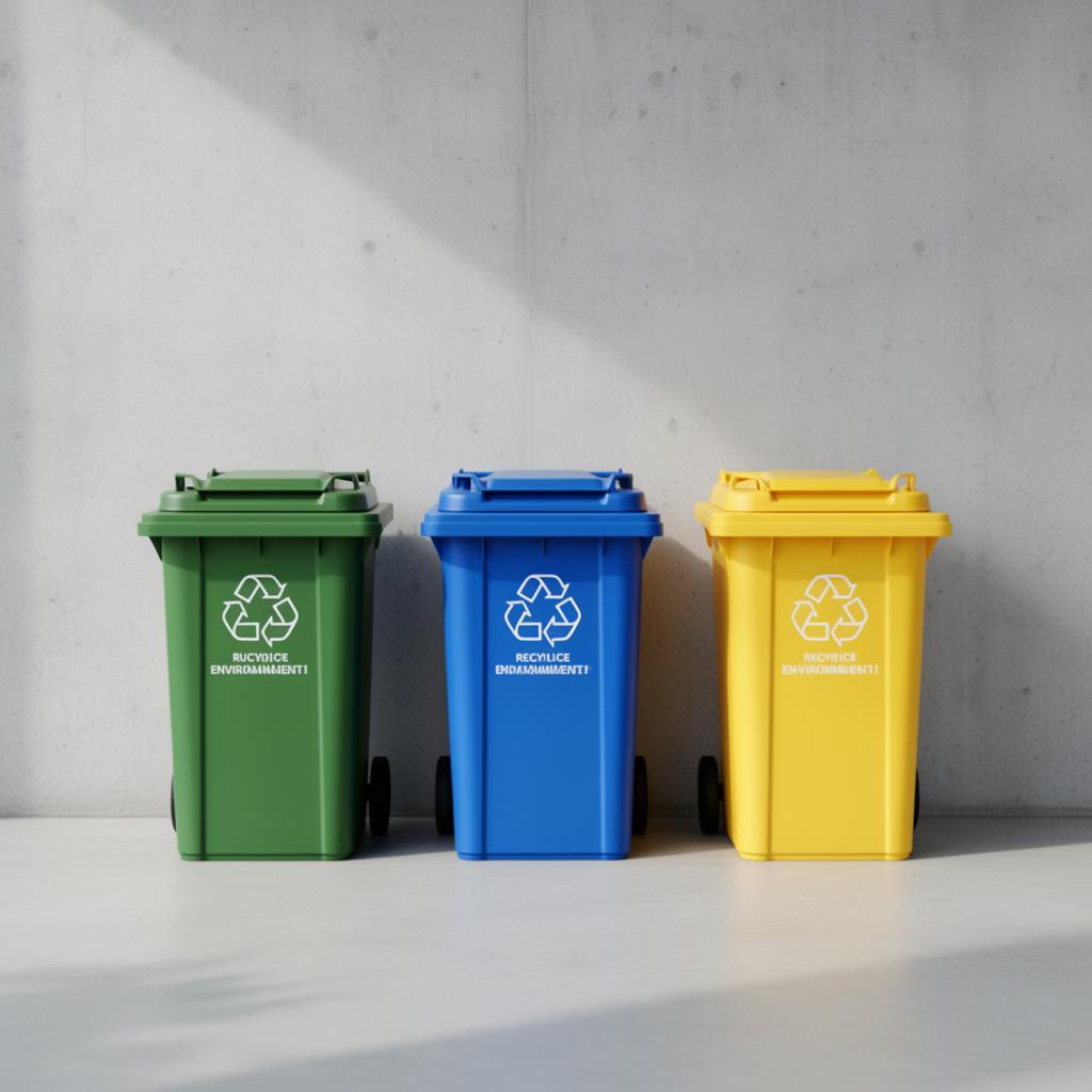 Color-coded recycling bins